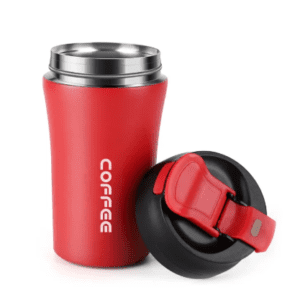400ml Portable Stainless Steel Travel Vacuum Insulated Coffee Mug with Straw-Red