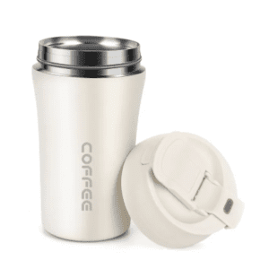 400ml Portable Stainless Steel Travel Vacuum Insulated Coffee Mug with Straw-White