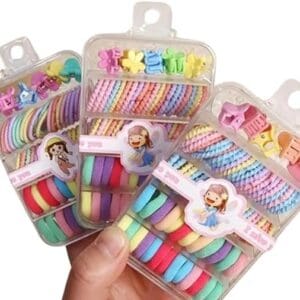 Baby Hair Rubber Bands Colorful For Thin and Thick Hair Cotton Ponytail Holders For Baby Kid Girls Hair Accessories Elastic Hair Ties Mini Claw Clips (Multicolor, Set of 86 Pcs) - With Storage Box